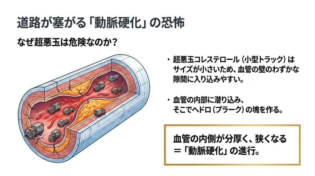 血管の壁に入り込み動脈硬化を引き起こす超悪玉コレステロール