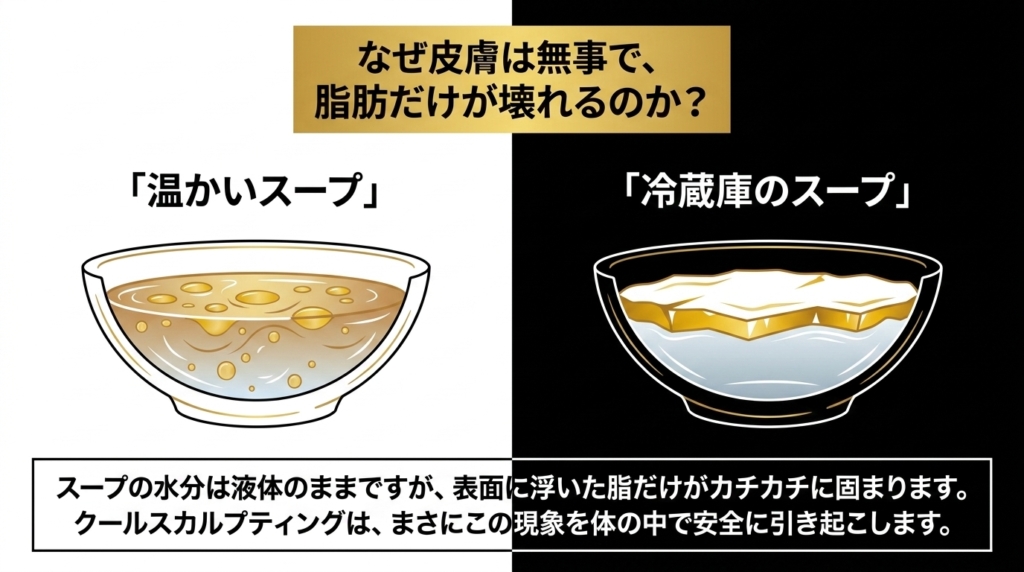 冷蔵庫のスープのように脂肪だけが固まる現象