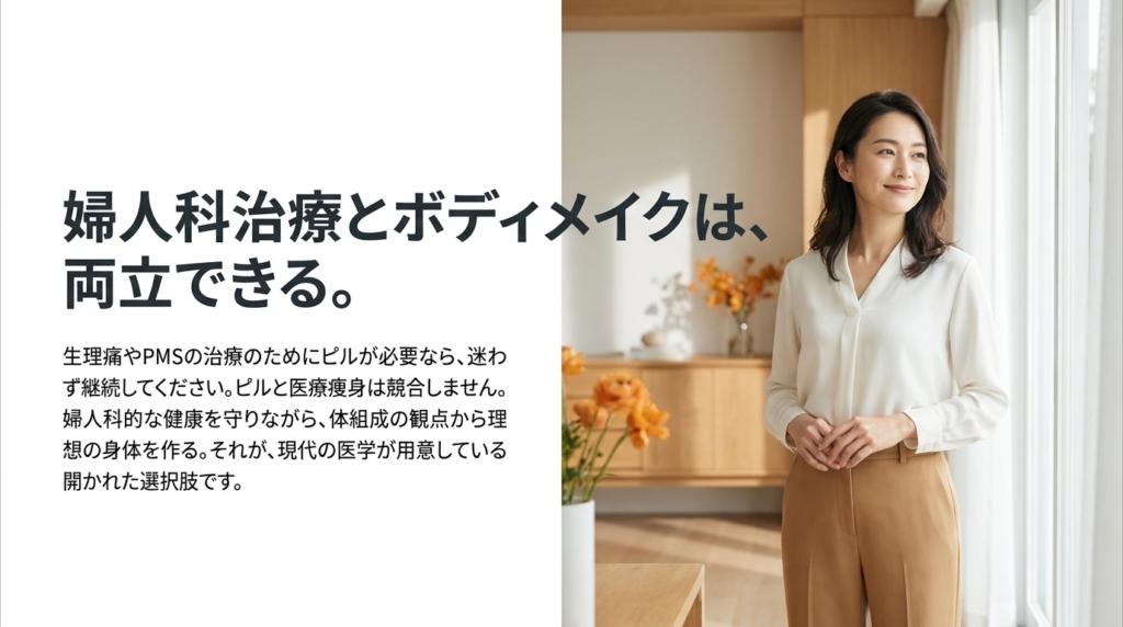 婦人科治療とボディメイクは両立できる──生理痛やPMS治療のためのピル服用と医療痩身は競合しない、現代の医学が用意している開かれた選択肢