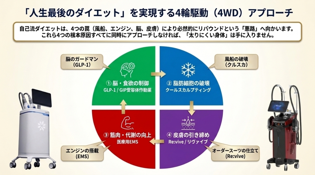 脳、脂肪細胞、筋肉、皮膚への4輪駆動アプローチ