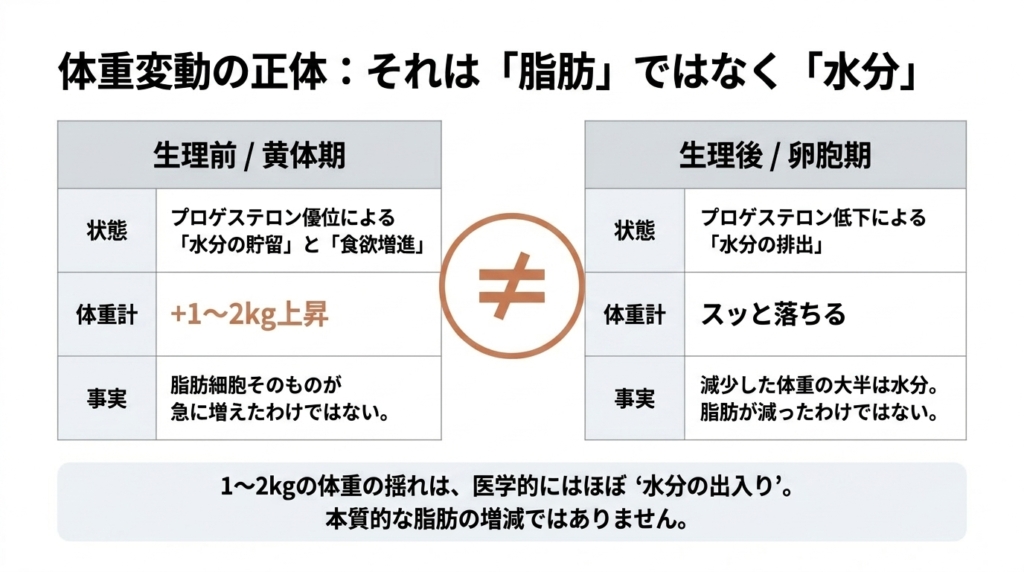 体重変動の正体は「脂肪」ではなく「水分」──プロゲステロン優位の黄体期に水分貯留で太る現象の医学的解説