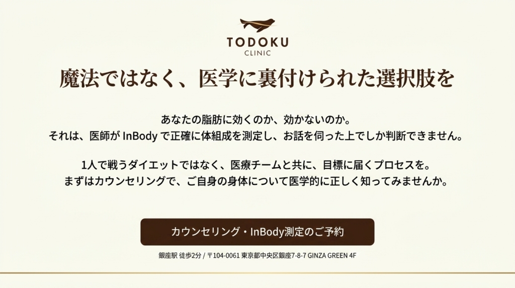 TODOKU CLINIC 銀座のメディカルダイエット 無料カウンセリング予約